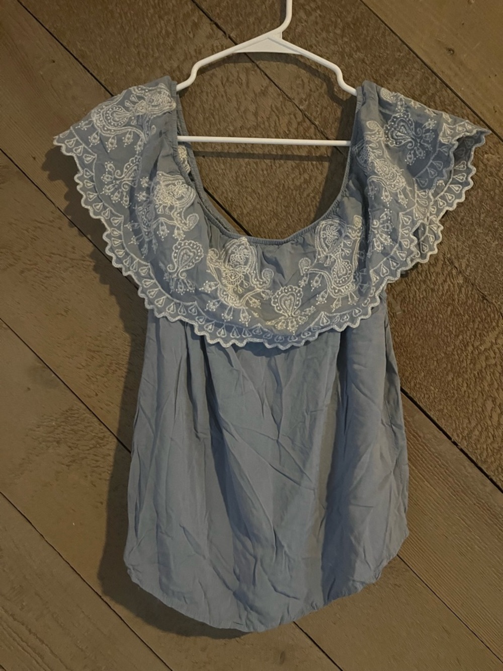 Light Blue Embroidered Off-Shoulder Women's Top